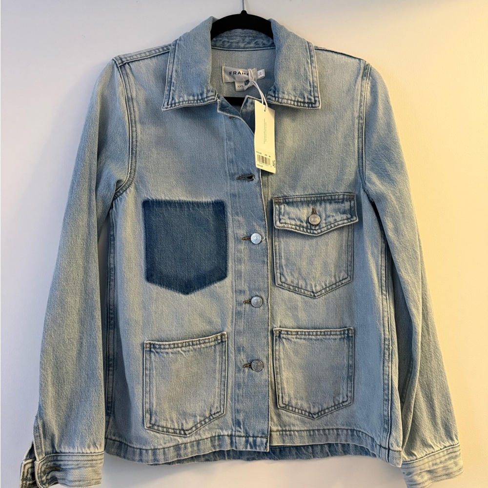 Frame Two-Tone Denim Jacket - Light and Dark Blue